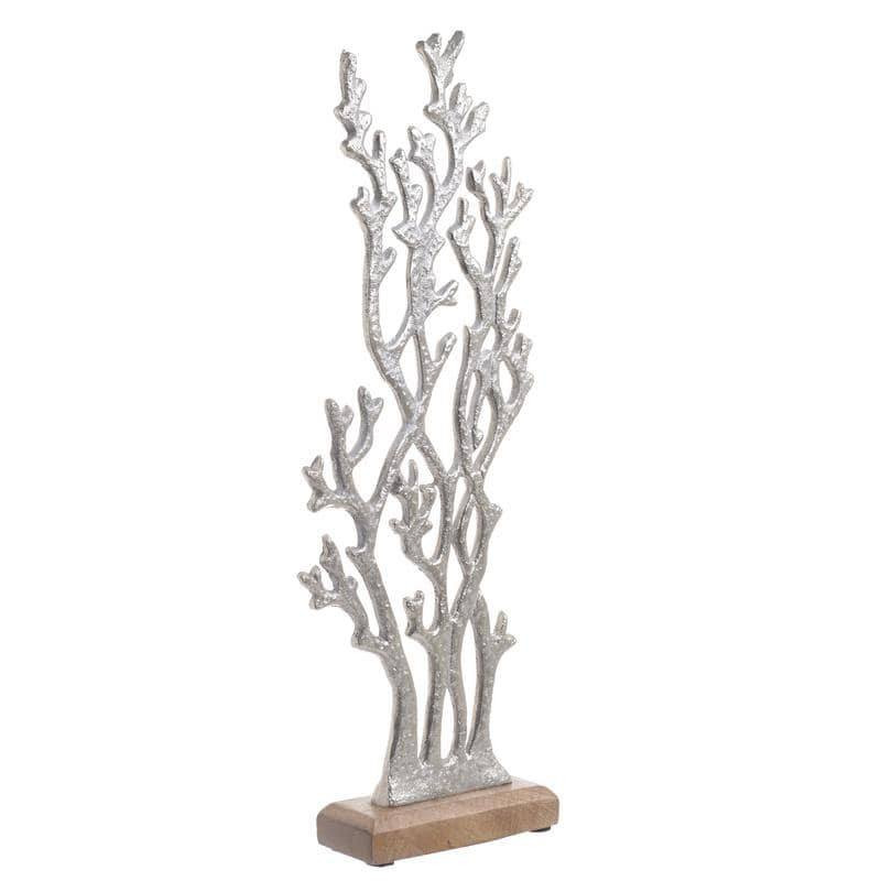 decoratiune de birou in forma de coral din aluminiu si lemn, argintiu, 16x5x44 cm - imagine 4